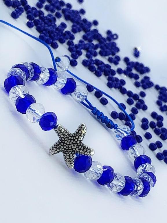 Yemaya Beaded Glass Bracelet With Metal Starfish Charm