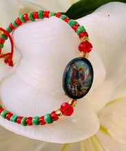 Load image into Gallery viewer, Red and Green Beaded Saint Michael Bracelet
