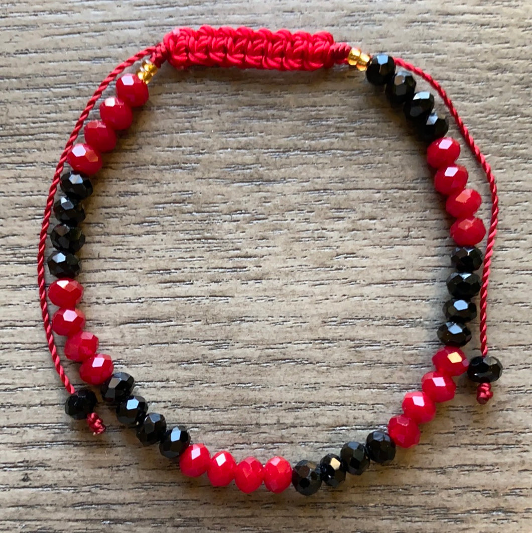 Red and Black Charm Bracelet - Beads Bracelet - Red and Black Marble Design